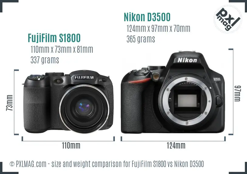 FujiFilm S1800 vs Nikon D3500 size comparison