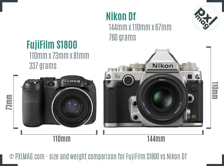 FujiFilm S1800 vs Nikon Df size comparison