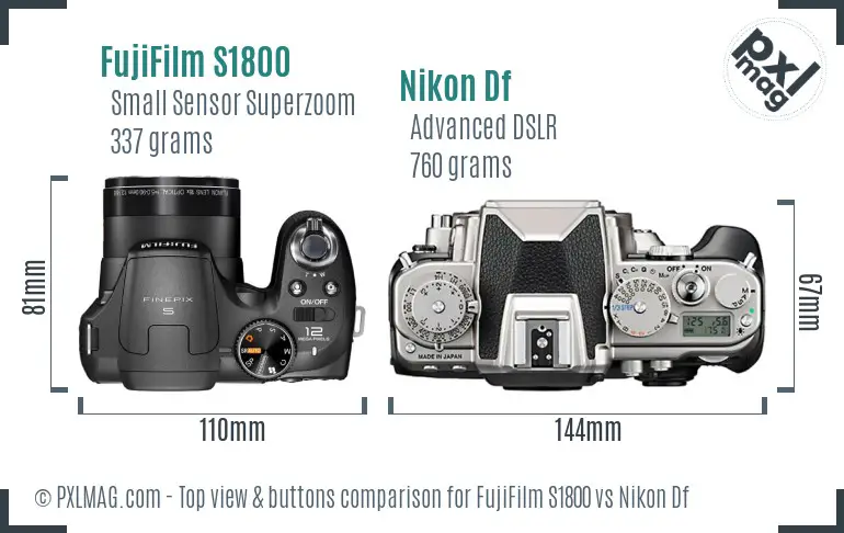 FujiFilm S1800 vs Nikon Df top view buttons comparison