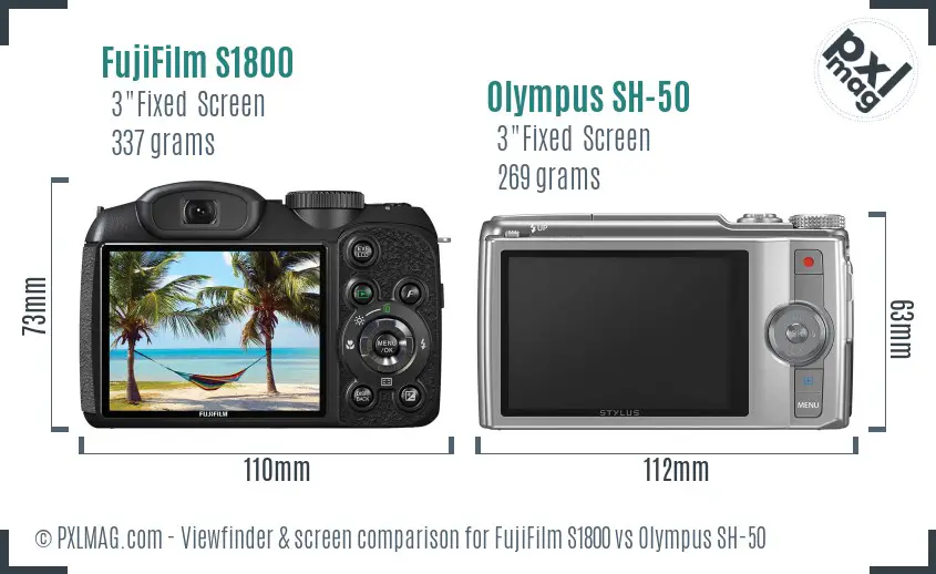 FujiFilm S1800 vs Olympus SH-50 Screen and Viewfinder comparison