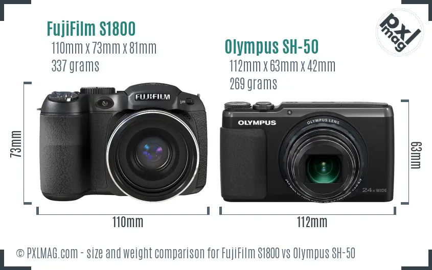 FujiFilm S1800 vs Olympus SH-50 size comparison