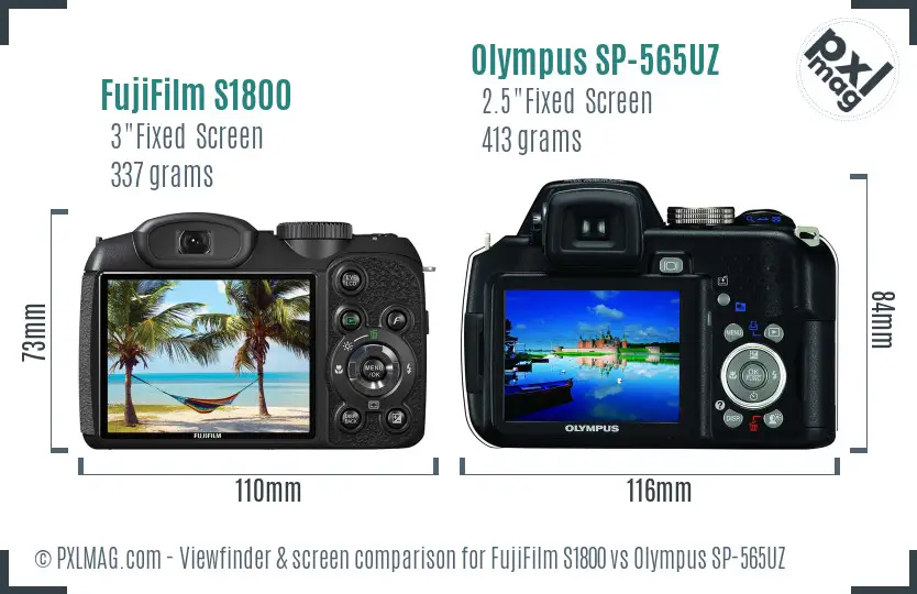FujiFilm S1800 vs Olympus SP-565UZ Screen and Viewfinder comparison