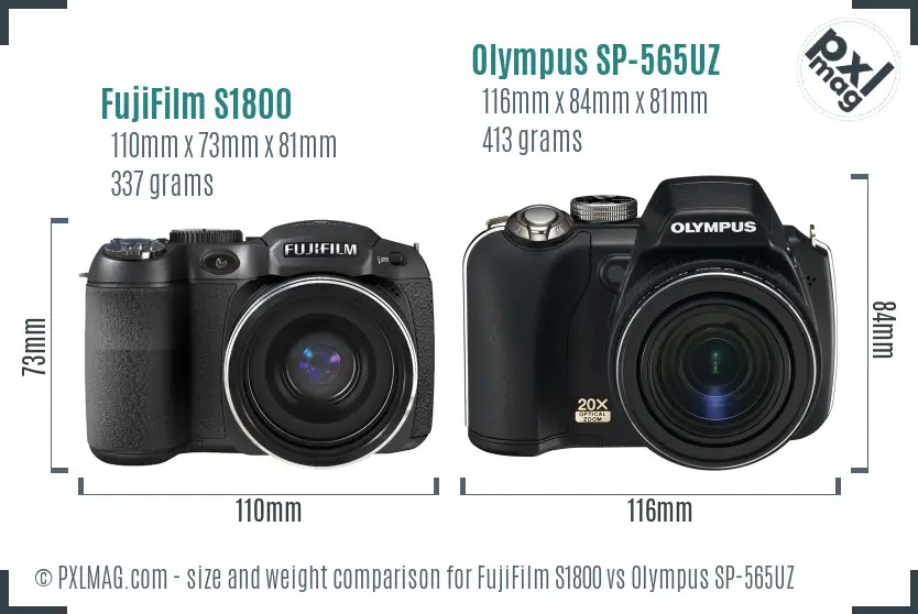 FujiFilm S1800 vs Olympus SP-565UZ size comparison