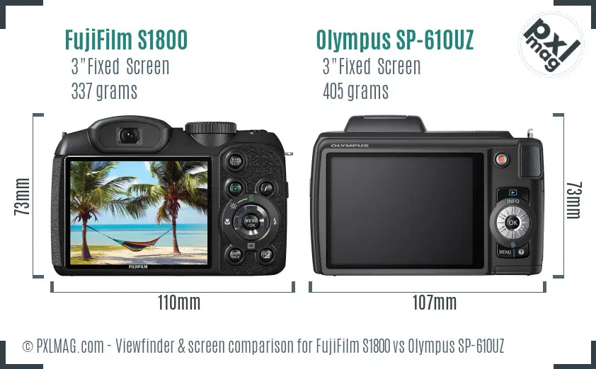 FujiFilm S1800 vs Olympus SP-610UZ Screen and Viewfinder comparison