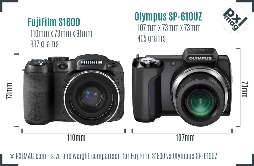 FujiFilm S1800 vs Olympus SP-610UZ size comparison