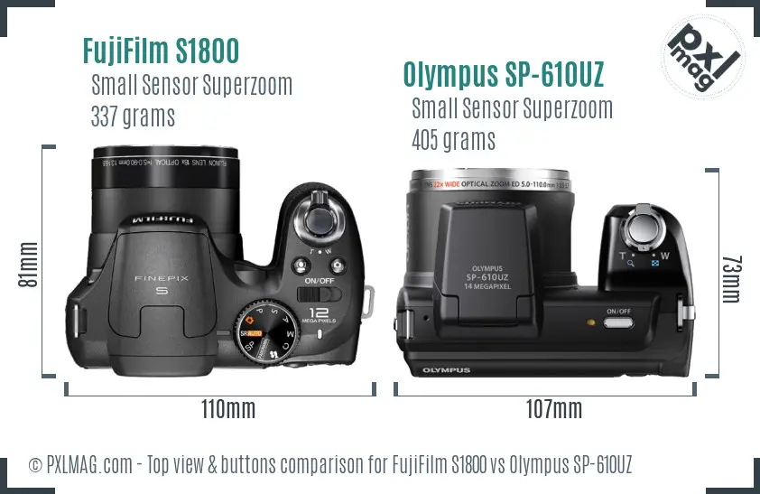 FujiFilm S1800 vs Olympus SP-610UZ top view buttons comparison