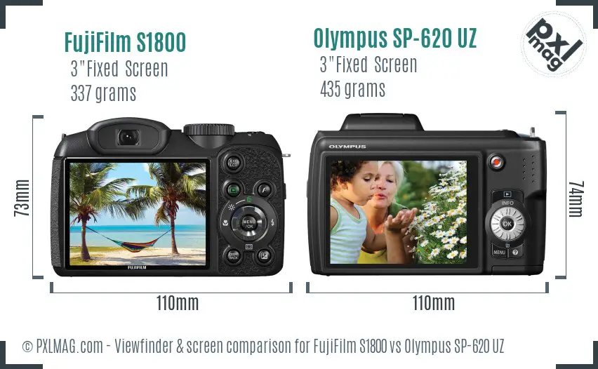 FujiFilm S1800 vs Olympus SP-620 UZ Screen and Viewfinder comparison