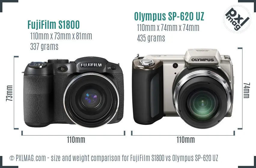 FujiFilm S1800 vs Olympus SP-620 UZ size comparison