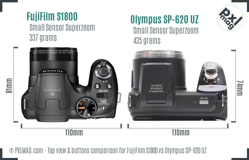 FujiFilm S1800 vs Olympus SP-620 UZ top view buttons comparison