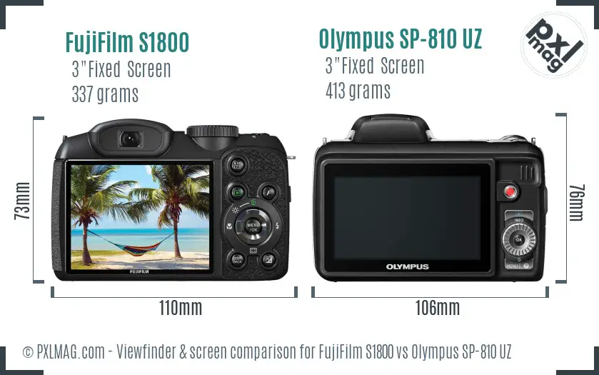 FujiFilm S1800 vs Olympus SP-810 UZ Screen and Viewfinder comparison