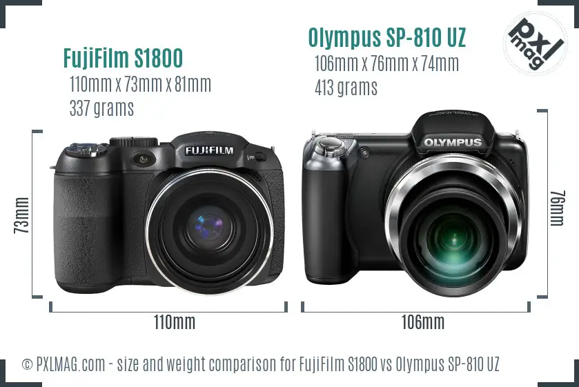 FujiFilm S1800 vs Olympus SP-810 UZ size comparison