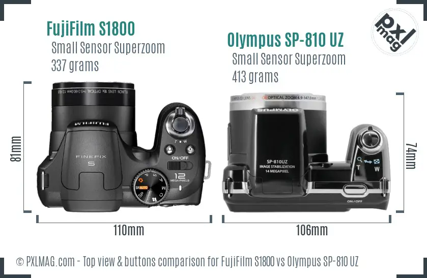 FujiFilm S1800 vs Olympus SP-810 UZ top view buttons comparison