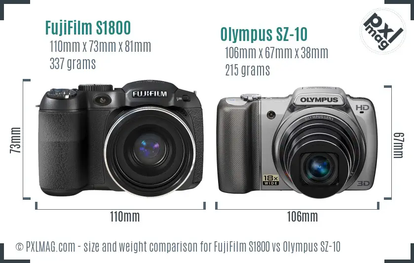 FujiFilm S1800 vs Olympus SZ-10 size comparison FujiFilm S1800 vs Olympus SZ-10 size comparison