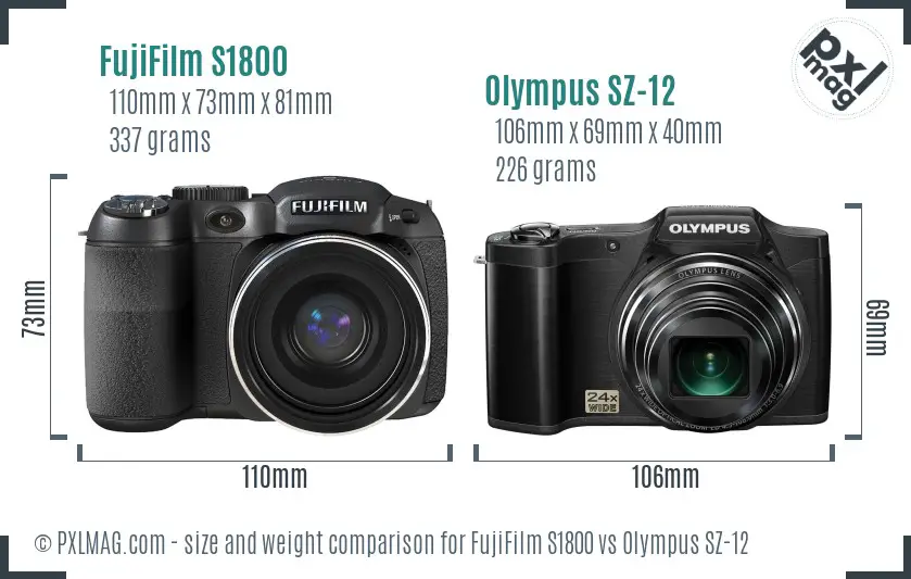 FujiFilm S1800 vs Olympus SZ-12 size comparison FujiFilm S1800 vs Olympus SZ-12 size comparison