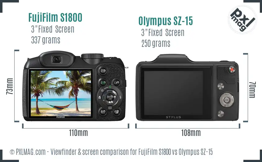 FujiFilm S1800 vs Olympus SZ-15 Screen and Viewfinder comparison FujiFilm S1800 vs Olympus SZ-15 Screen and Viewfinder comparison