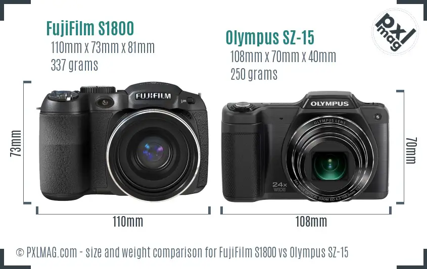 FujiFilm S1800 vs Olympus SZ-15 size comparison FujiFilm S1800 vs Olympus SZ-15 size comparison
