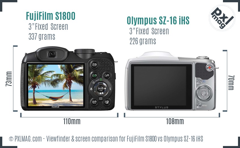 FujiFilm S1800 vs Olympus SZ-16 iHS Screen and Viewfinder comparison