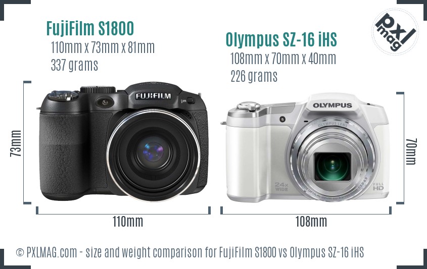 FujiFilm S1800 vs Olympus SZ-16 iHS size comparison