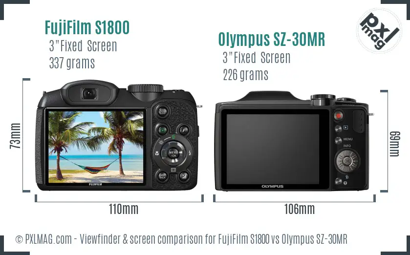 FujiFilm S1800 vs Olympus SZ-30MR Screen and Viewfinder comparison