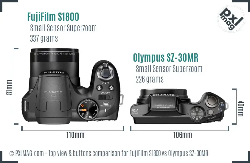 FujiFilm S1800 vs Olympus SZ-30MR top view buttons comparison