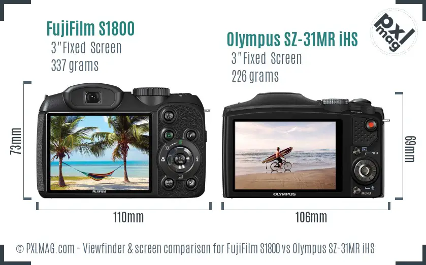 FujiFilm S1800 vs Olympus SZ-31MR iHS Screen and Viewfinder comparison