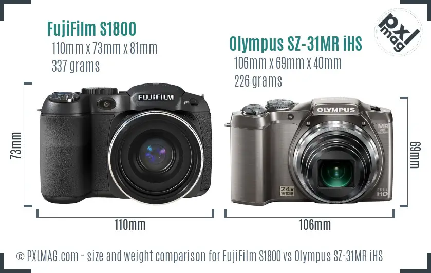 FujiFilm S1800 vs Olympus SZ-31MR iHS size comparison