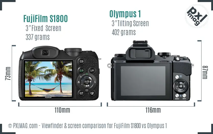 FujiFilm S1800 vs Olympus 1 Screen and Viewfinder comparison