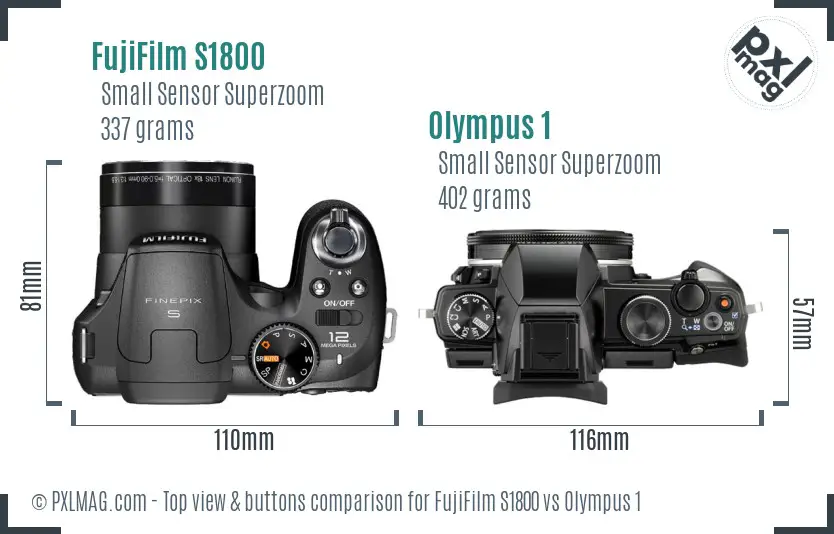 FujiFilm S1800 vs Olympus 1 top view buttons comparison