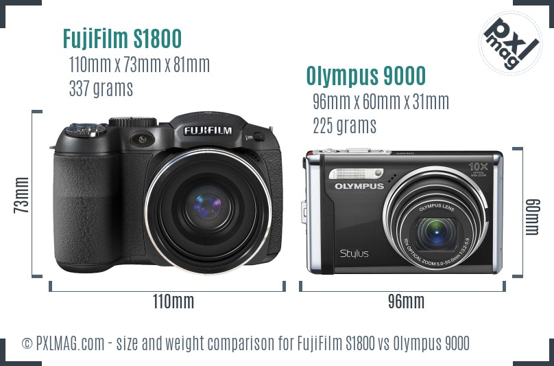 FujiFilm S1800 vs Olympus 9000 size comparison