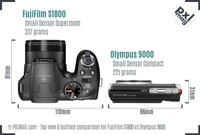 FujiFilm S1800 vs Olympus 9000 top view buttons comparison
