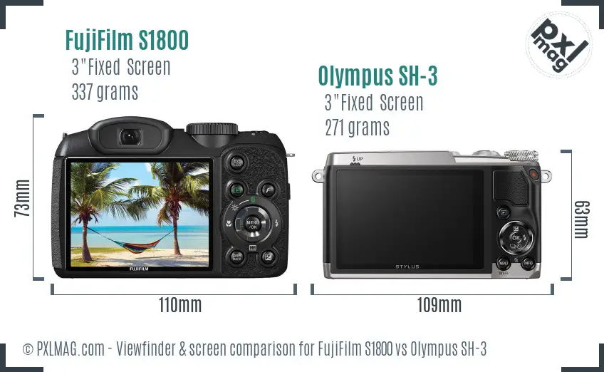 FujiFilm S1800 vs Olympus SH-3 Screen and Viewfinder comparison