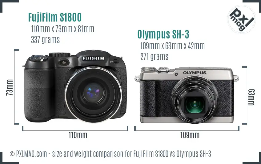 FujiFilm S1800 vs Olympus SH-3 size comparison