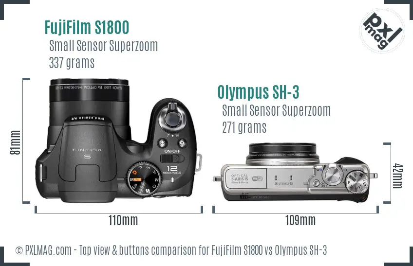 FujiFilm S1800 vs Olympus SH-3 top view buttons comparison