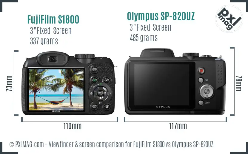 FujiFilm S1800 vs Olympus SP-820UZ Screen and Viewfinder comparison