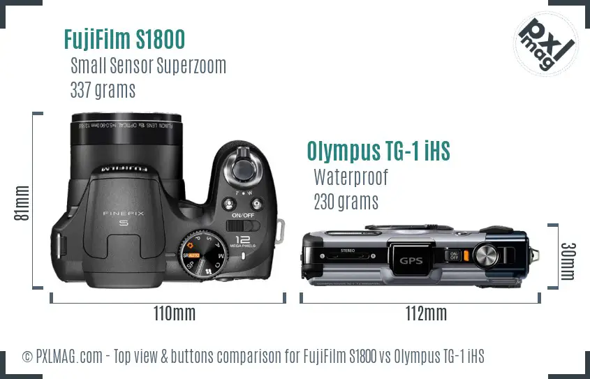 FujiFilm S1800 vs Olympus TG-1 iHS top view buttons comparison