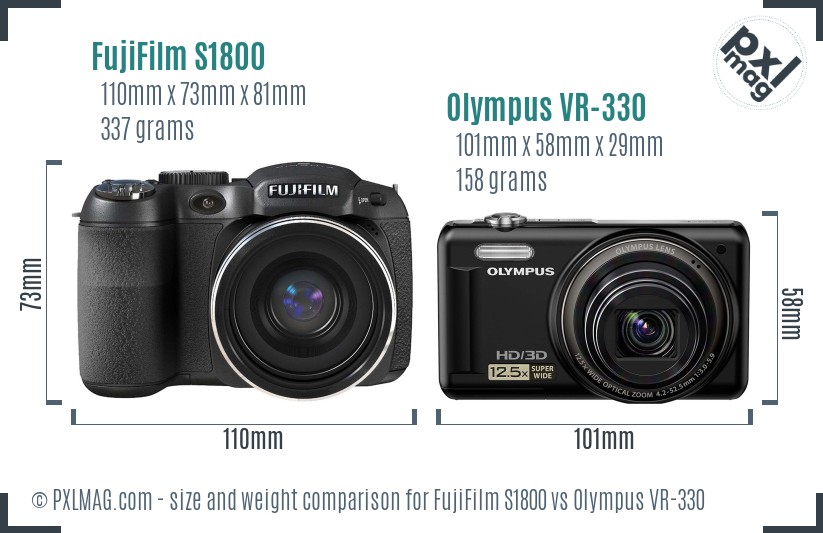 FujiFilm S1800 vs Olympus VR-330 size comparison FujiFilm S1800 vs Olympus VR-330 size comparison