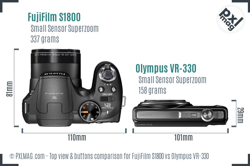 FujiFilm S1800 vs Olympus VR-330 top view buttons comparison