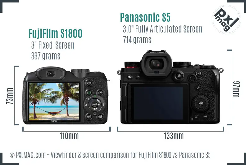 FujiFilm S1800 vs Panasonic S5 Screen and Viewfinder comparison