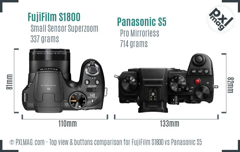 FujiFilm S1800 vs Panasonic S5 top view buttons comparison