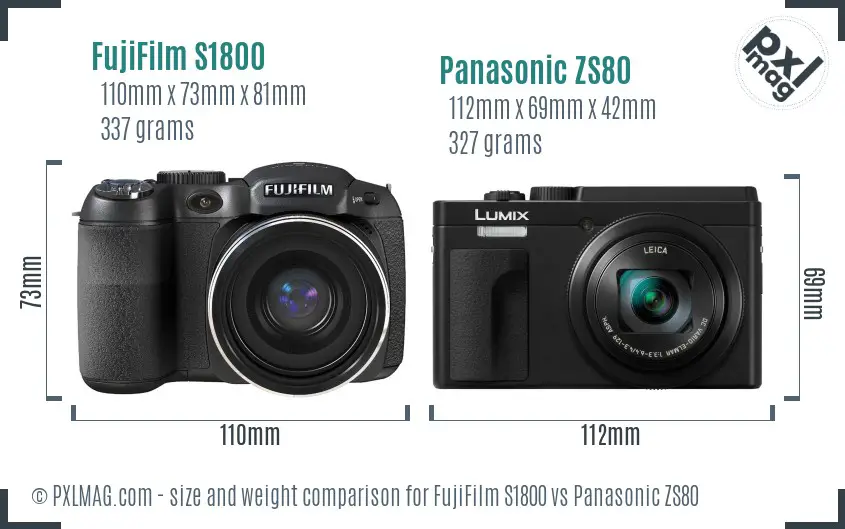 FujiFilm S1800 vs Panasonic ZS80 size comparison