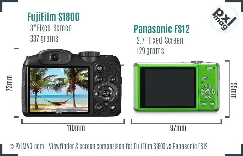 FujiFilm S1800 vs Panasonic FS12 Screen and Viewfinder comparison