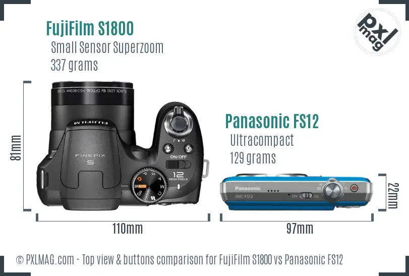 FujiFilm S1800 vs Panasonic FS12 top view buttons comparison