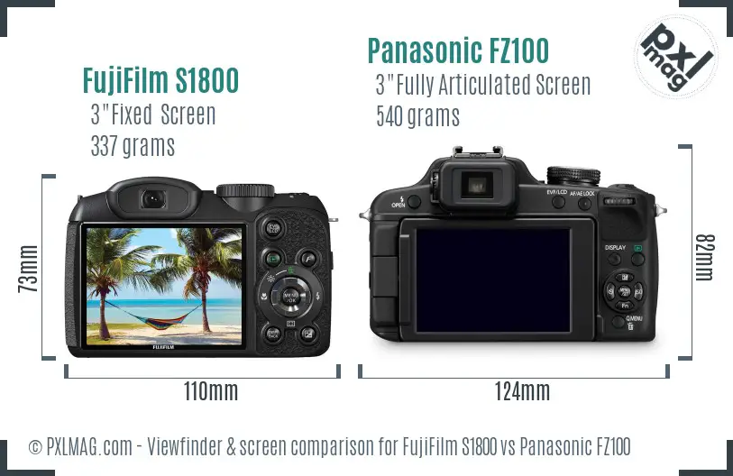 FujiFilm S1800 vs Panasonic FZ100 Screen and Viewfinder comparison