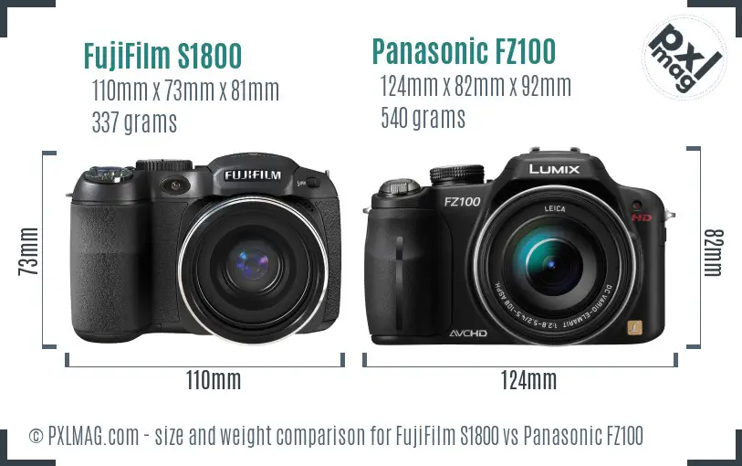 FujiFilm S1800 vs Panasonic FZ100 size comparison