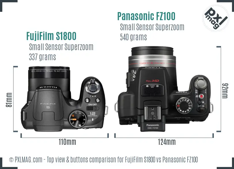 FujiFilm S1800 vs Panasonic FZ100 top view buttons comparison