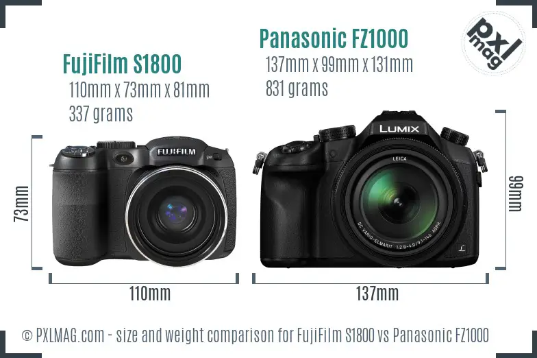 FujiFilm S1800 vs Panasonic FZ1000 size comparison