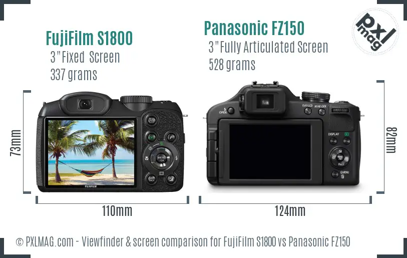 FujiFilm S1800 vs Panasonic FZ150 Screen and Viewfinder comparison FujiFilm S1800 vs Panasonic FZ150 Screen and Viewfinder comparison