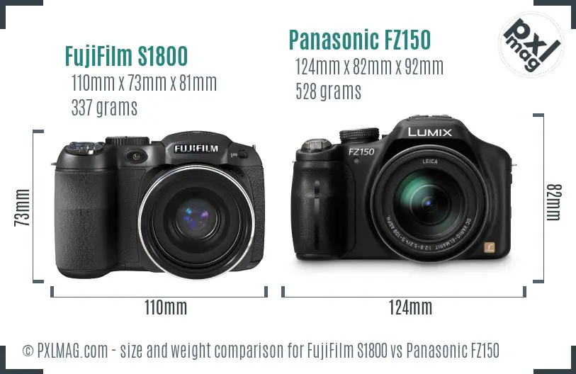 FujiFilm S1800 vs Panasonic FZ150 size comparison FujiFilm S1800 vs Panasonic FZ150 size comparison