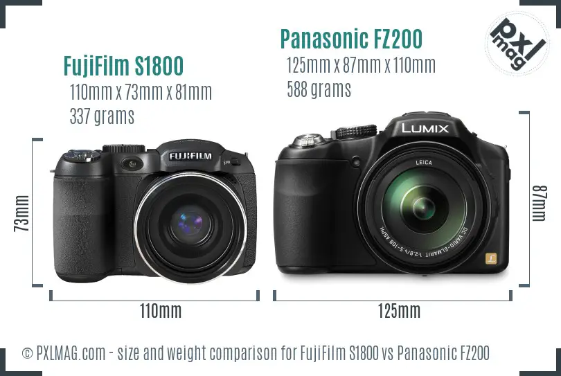 FujiFilm S1800 vs Panasonic FZ200 size comparison