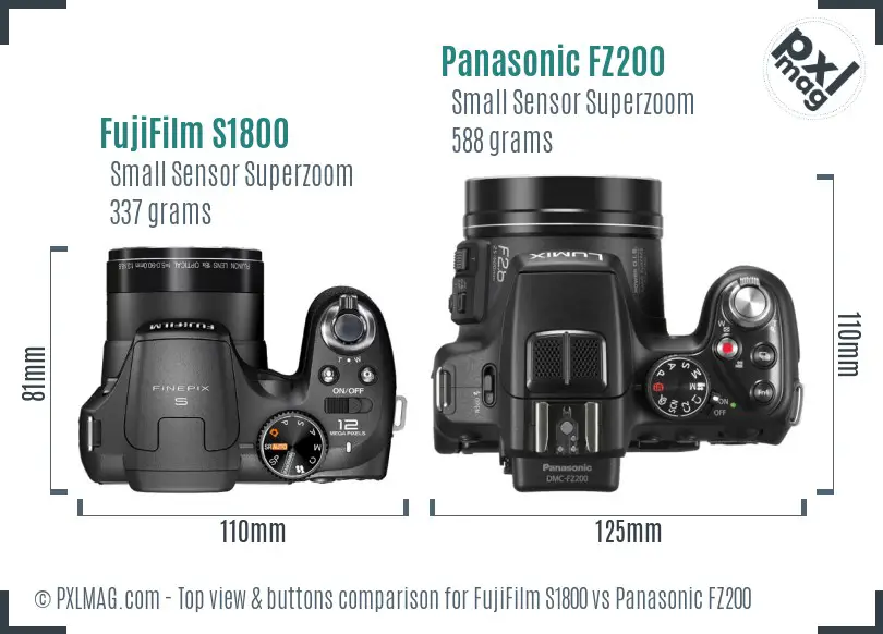 FujiFilm S1800 vs Panasonic FZ200 top view buttons comparison